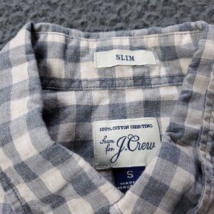 J. Crew Slim Check Button‎ Shirt Cotton Long Sleeve Gray Mens Size S Small